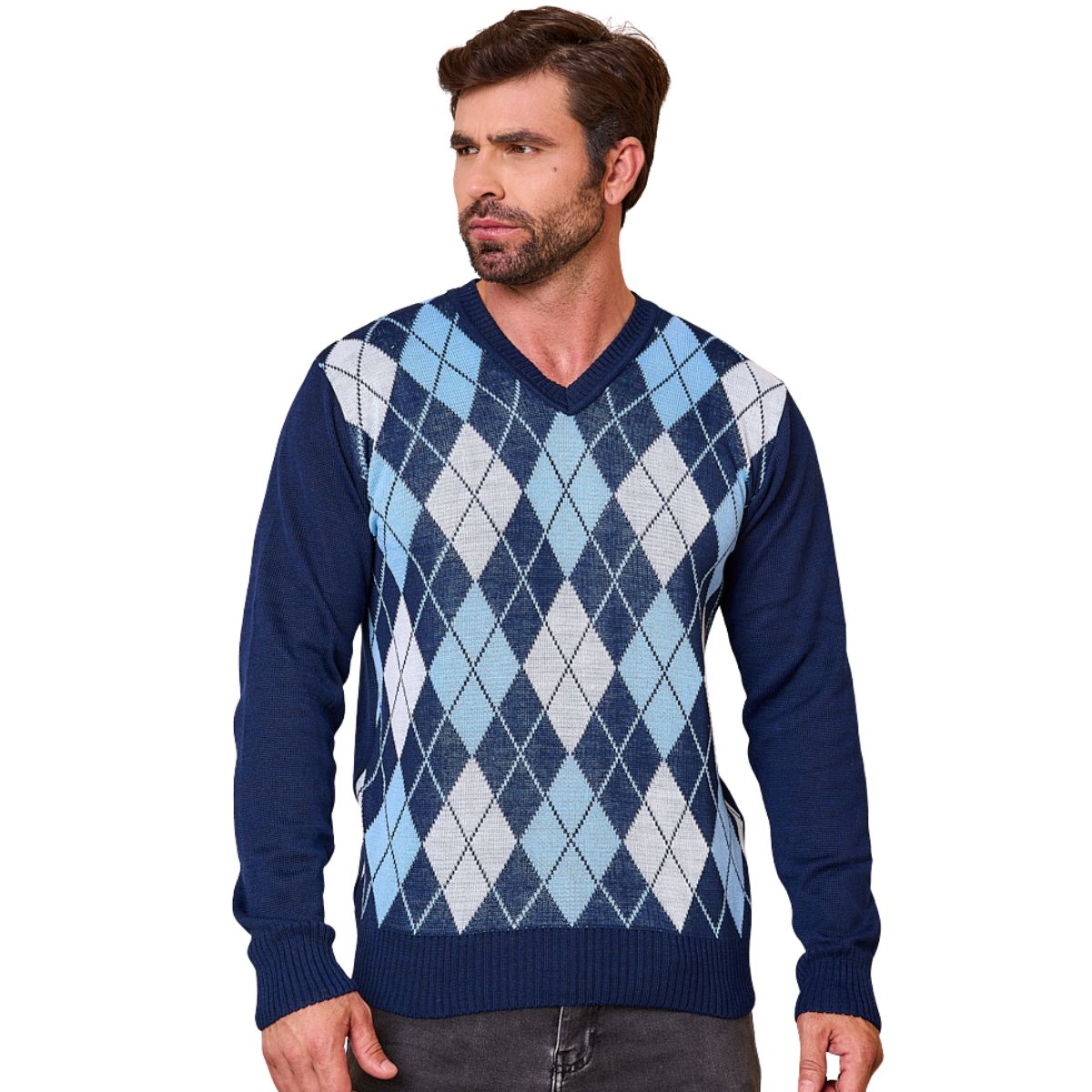 Blusa Cardigan Casaco Trico Lã Masculina Escocesa