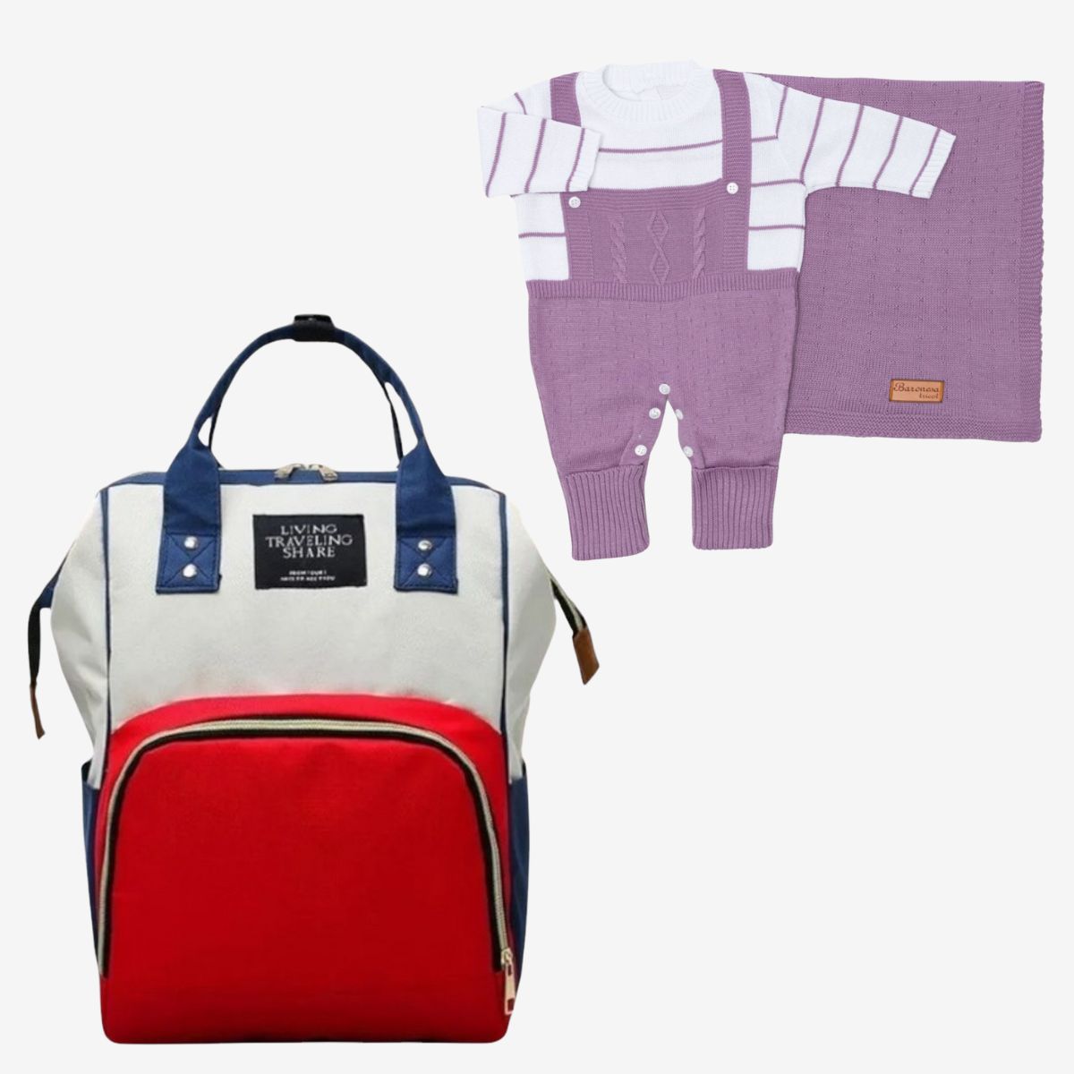 Kit Saida Maternidade Mochila, Macacão e Manta