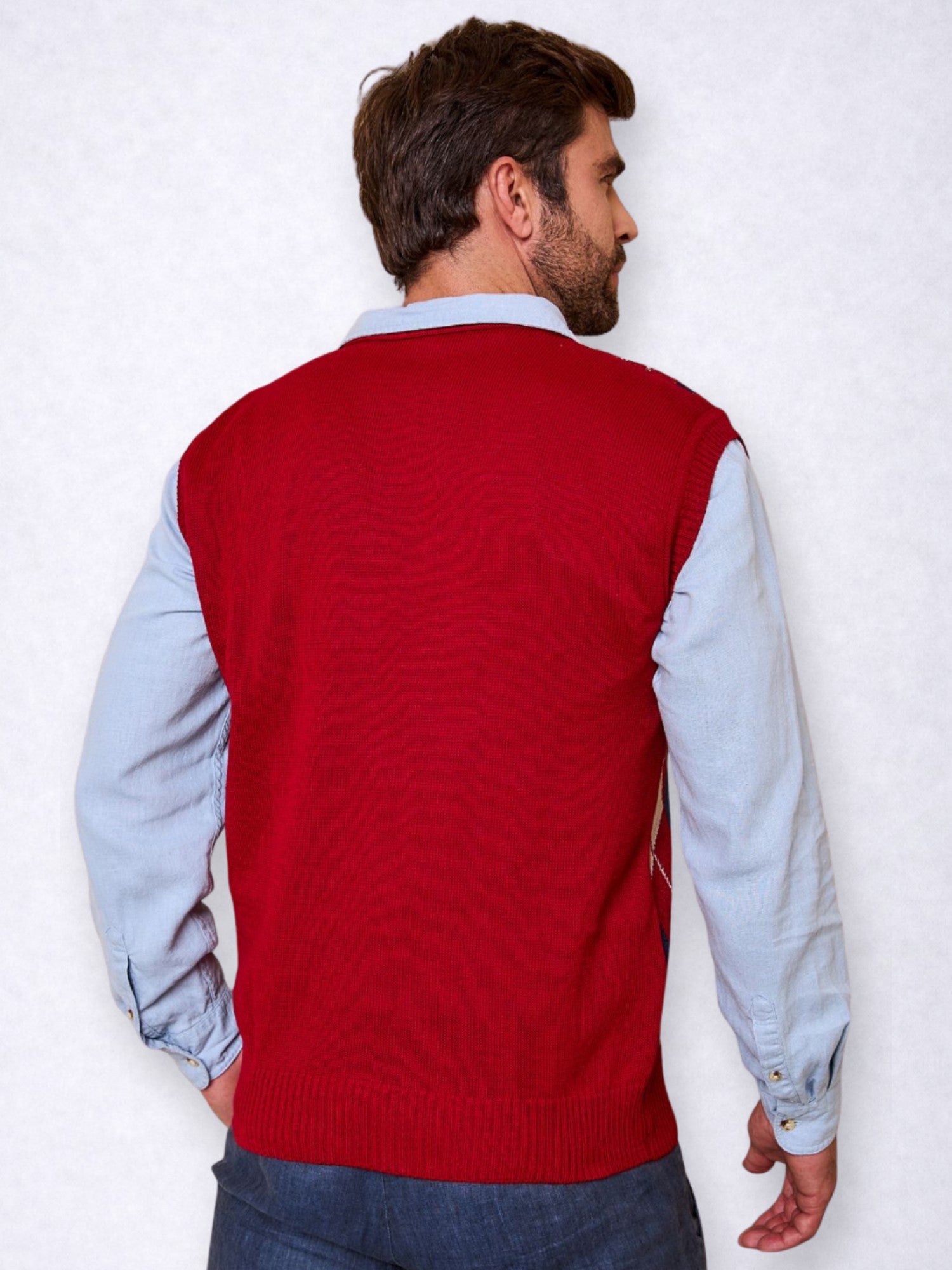 Colete Masculino Social de Tricô Xadrez Gola V