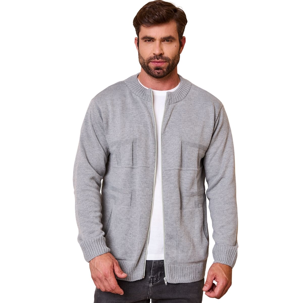 Casaco Suéter Masculino Lã Com Zíper Trico