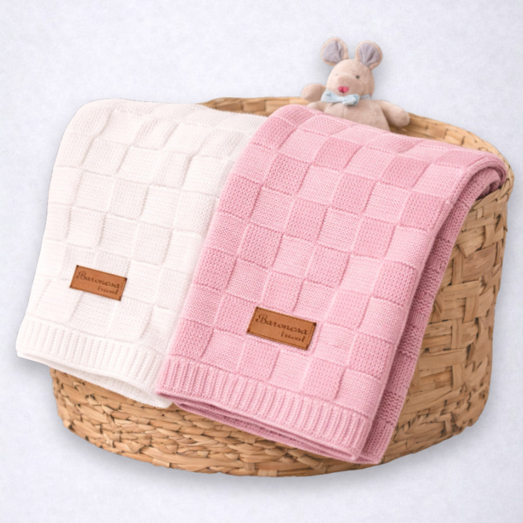 Kit 2 Manta de Bebê Tricô Direito e Avesso