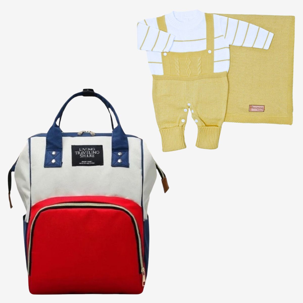 Kit Saida Maternidade Mochila, Macacão e Manta