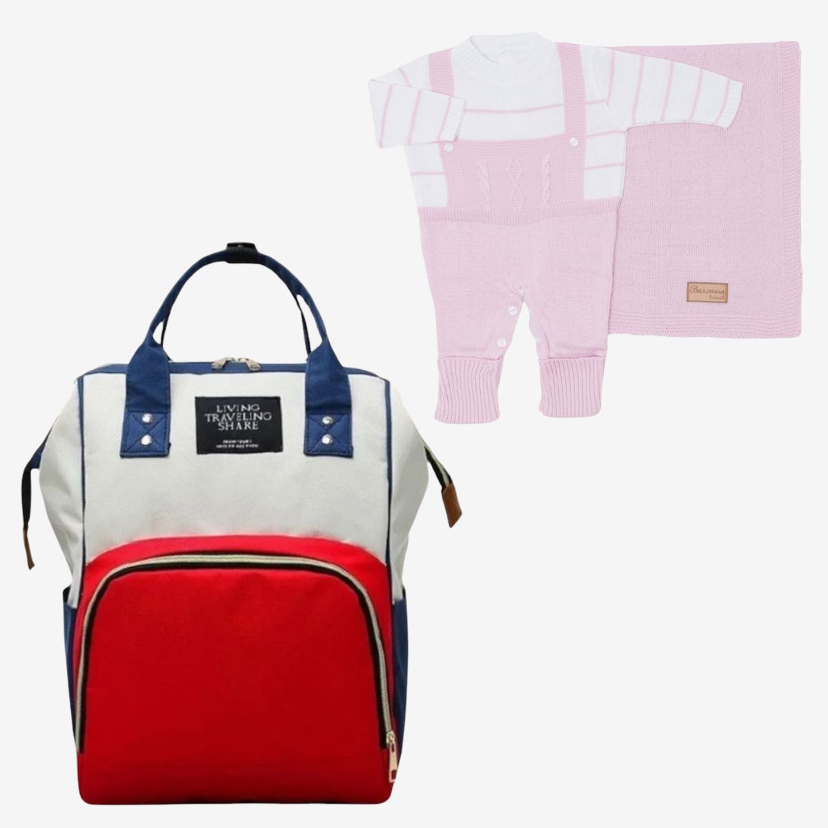 Kit Saida Maternidade Mochila, Macacão e Manta