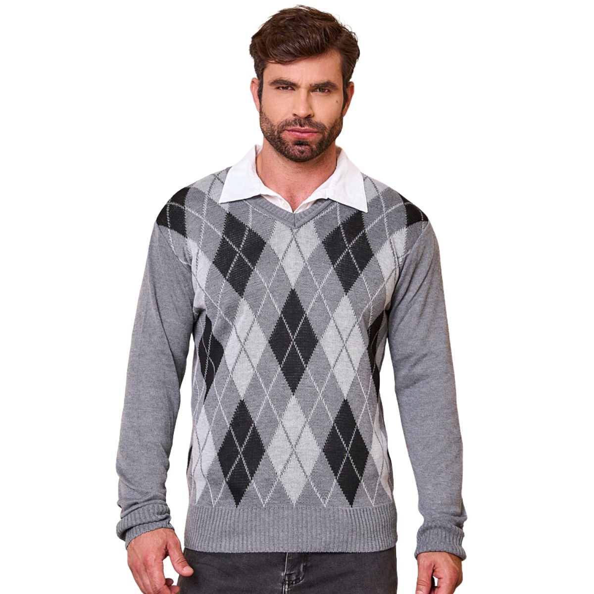 Blusa Cardigan Casaco Trico Lã Masculina Escocesa
