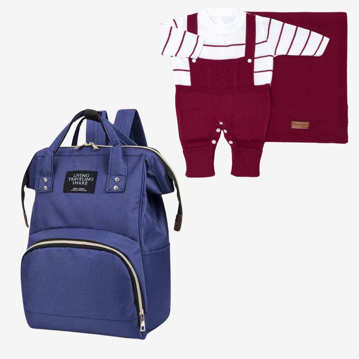Kit Saida Maternidade Mochila, Macacão e Manta