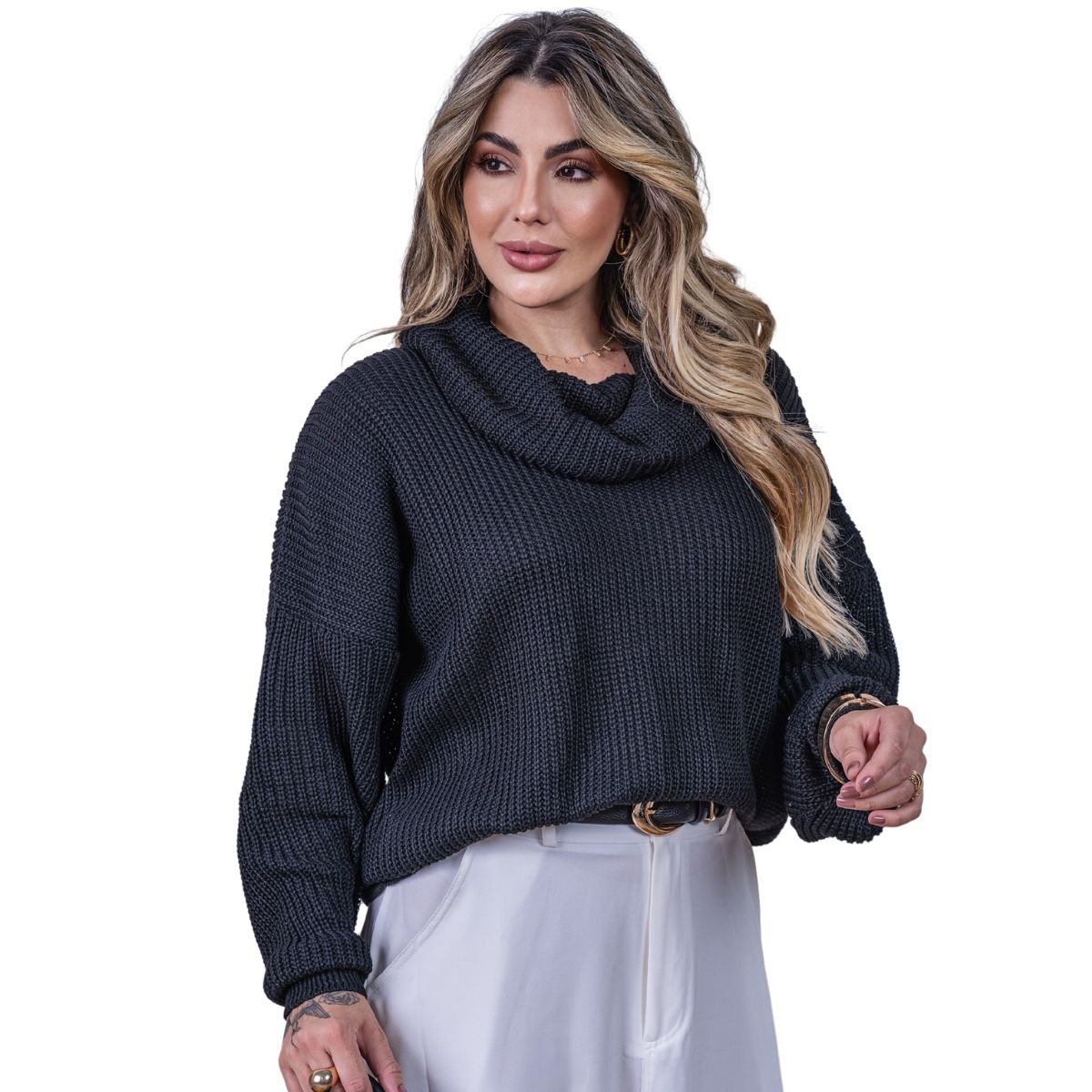 Blusa Feminina Tricot Lã Grossa Ampla De Frio Inverno Quente