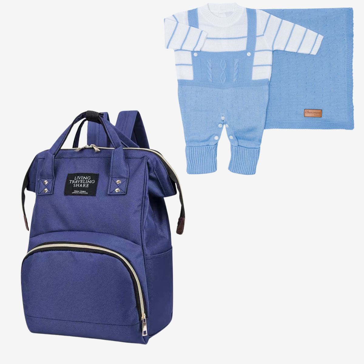 Kit Saida Maternidade Mochila, Macacão e Manta