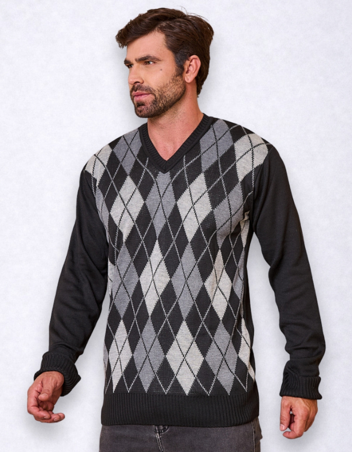 Blusa Masculina Xadrez Tricot Gola V