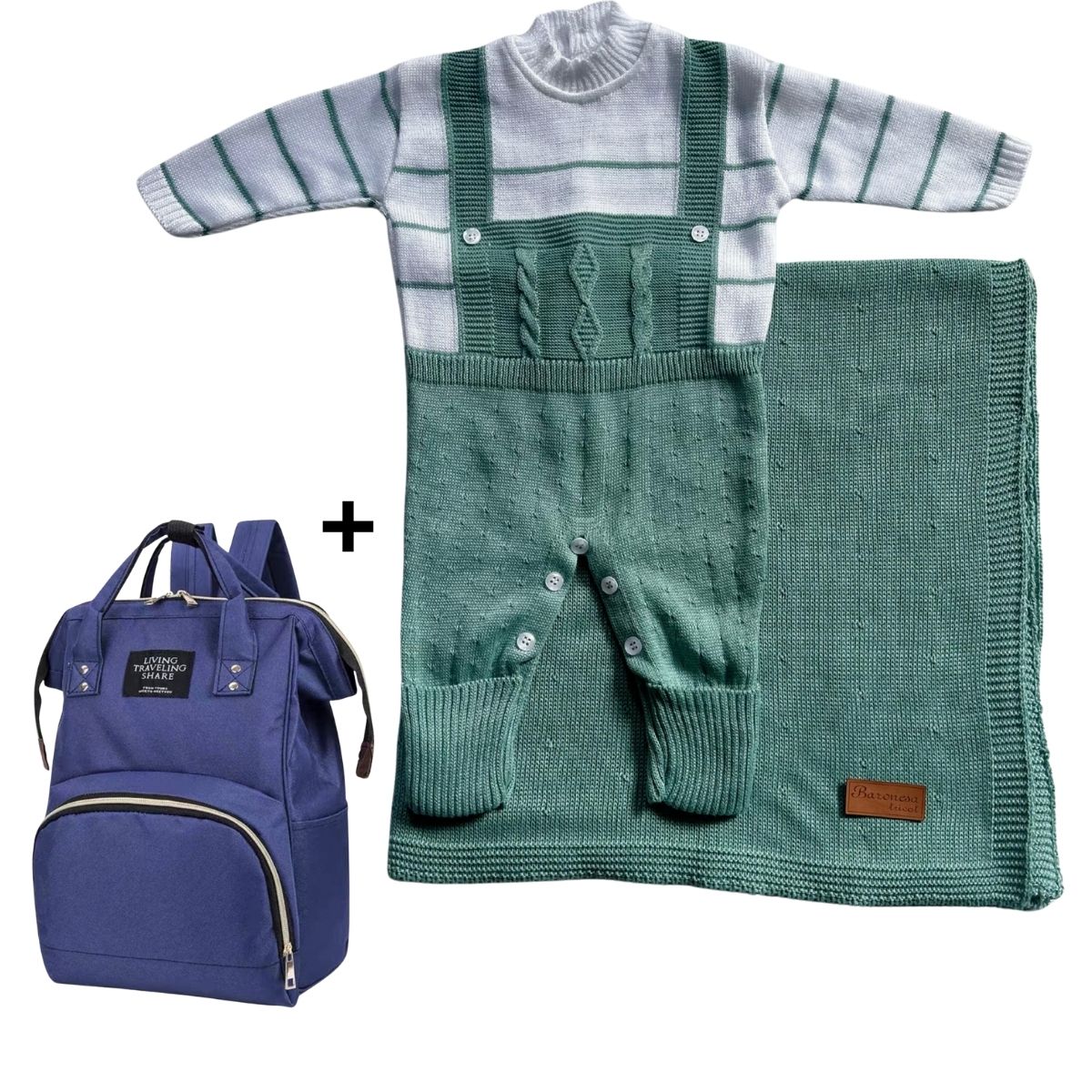 Kit Saida Maternidade Mochila, Macacão e Manta