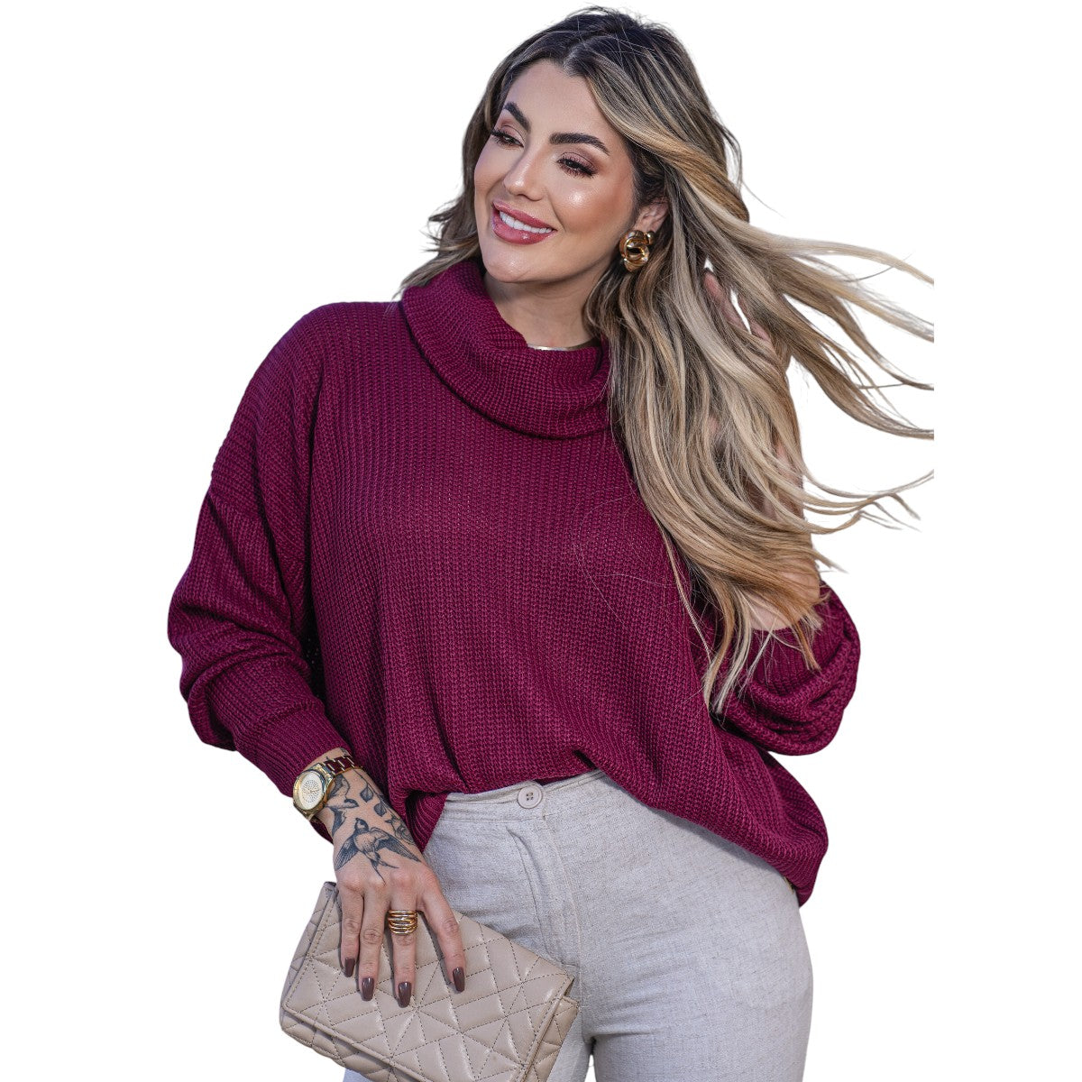 Blusa Feminina Elegante Gola Boba