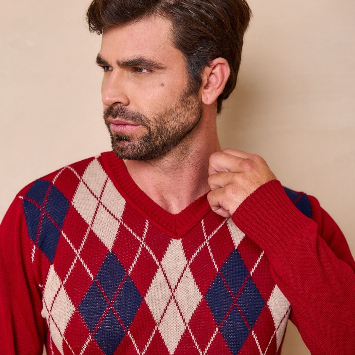 Blusa Masculina Xadrez Tricot Gola V