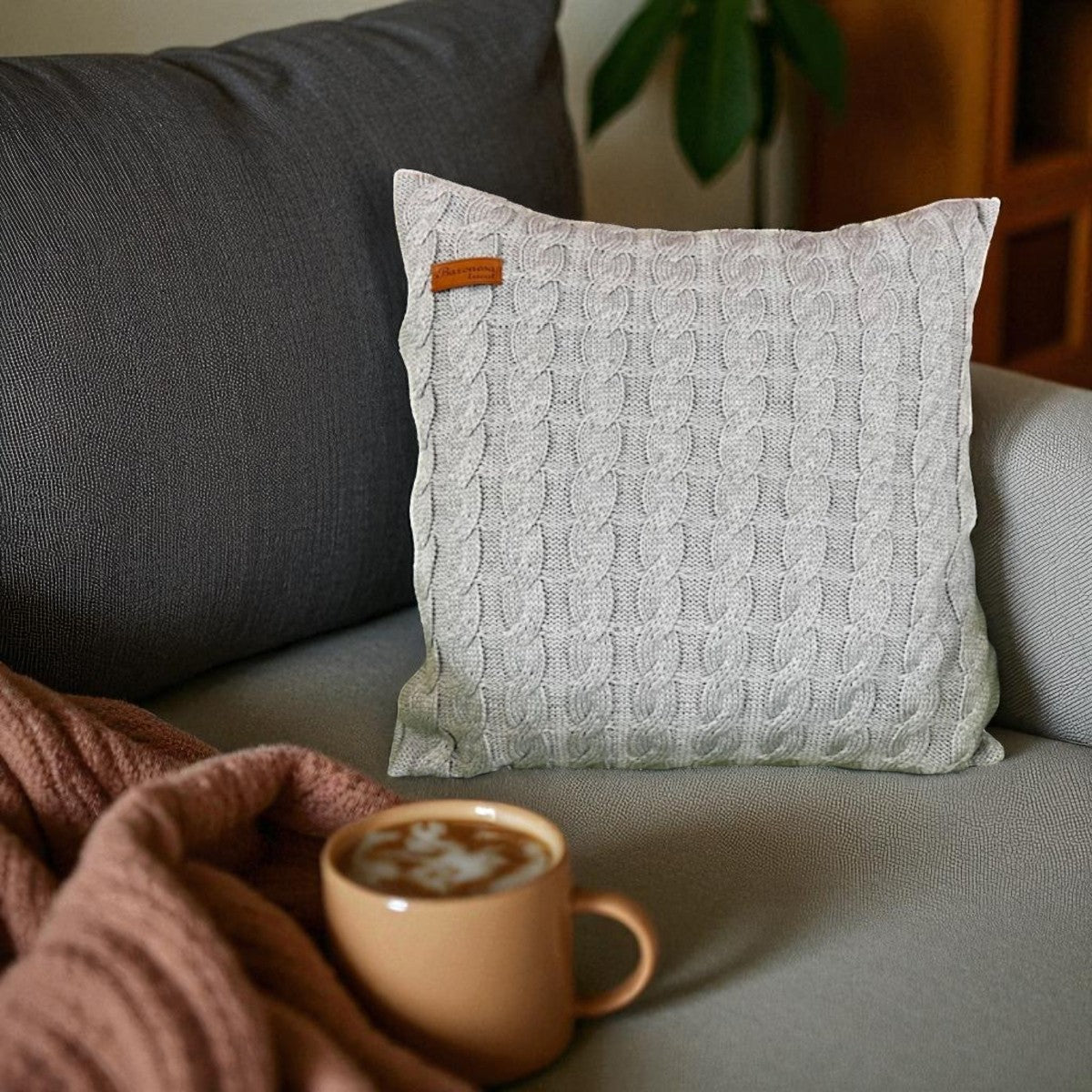 Capa de Almofada Tricô Decorativa 45x45 Luxo Trança