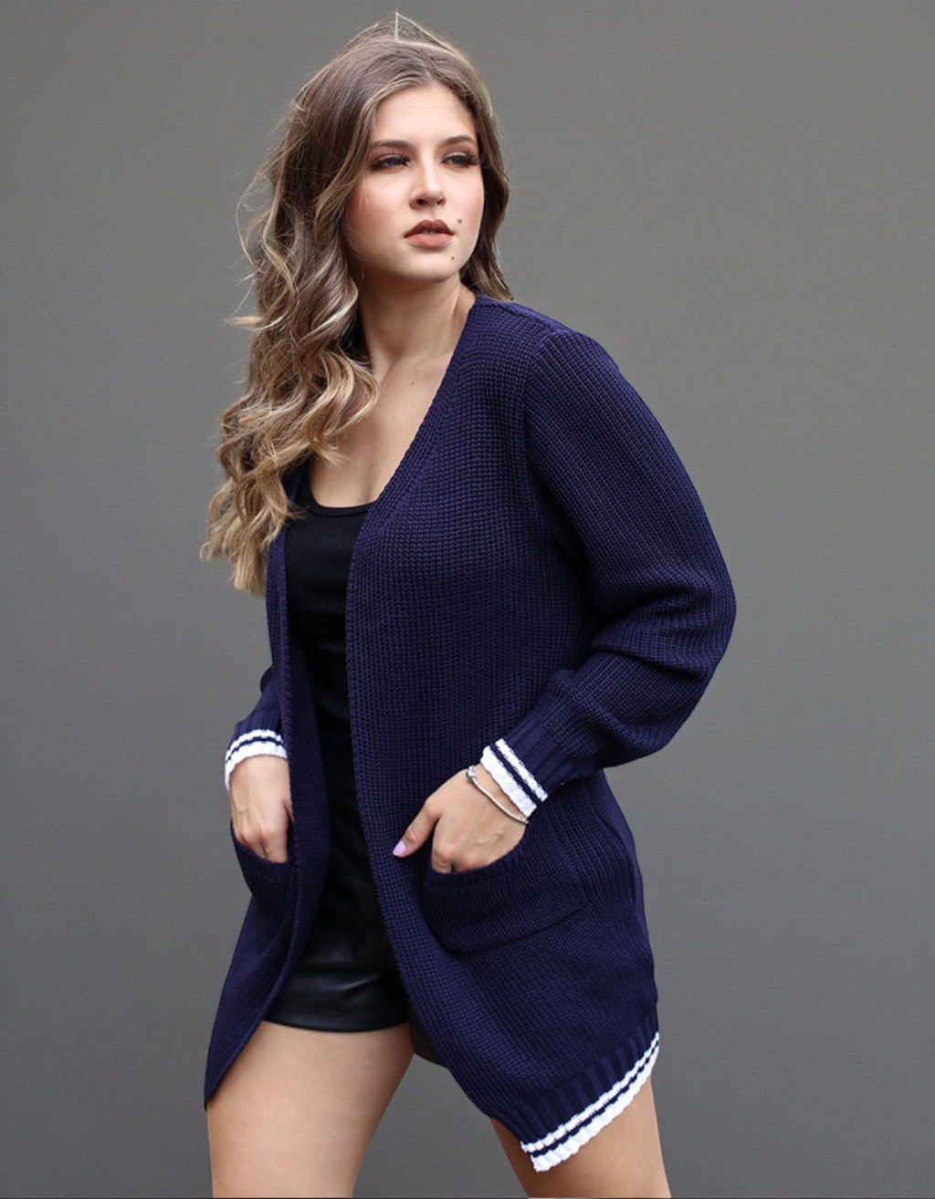 Cardigã De Trança Trico Tricot Manga Inverno