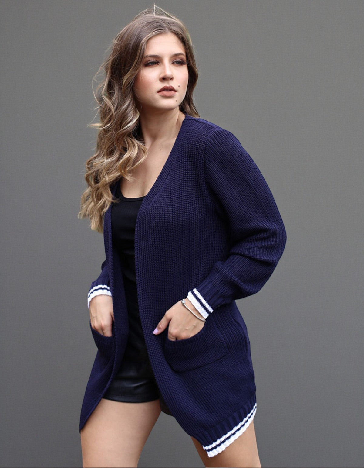 Cardigã De Trança Trico Tricot Manga Inverno