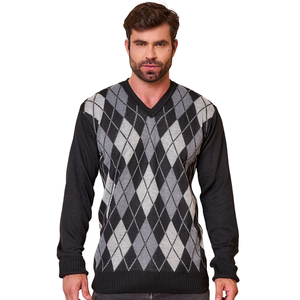 Blusa Masculina Xadrez Tricot Gola V