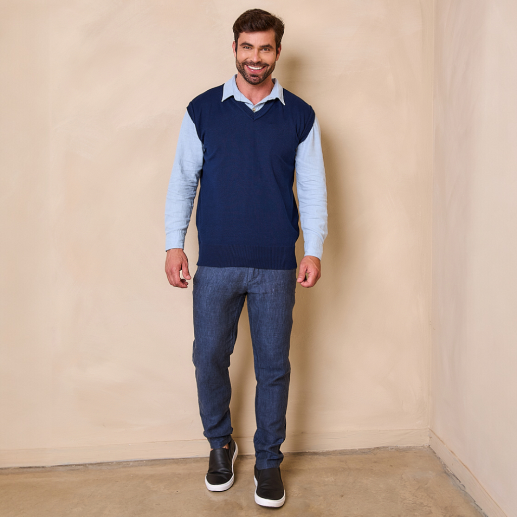 Colete Social Masculino Liso Gola V Clássico