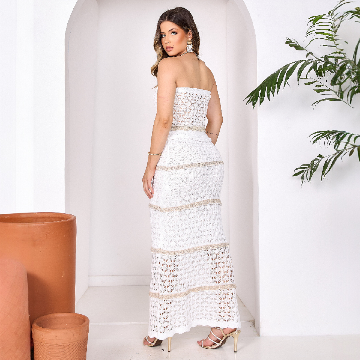 Conjunto de Tricô Rendado Luxo Reveillon