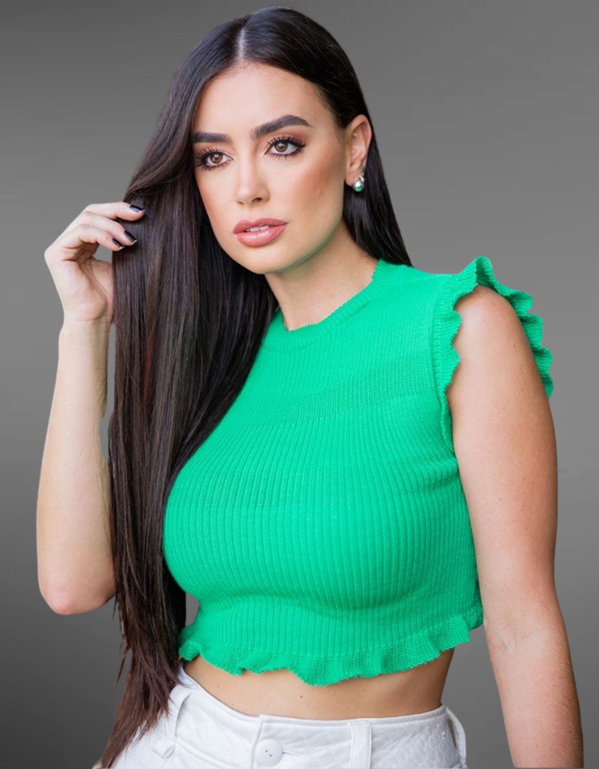 Cropped Feminino Moda Tricô Canelado Babado