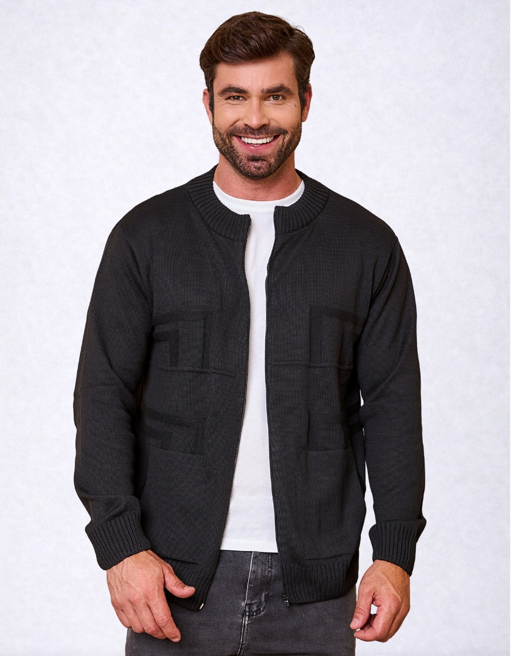 Jaqueta Masculina Tricot com Zíper e Bolso