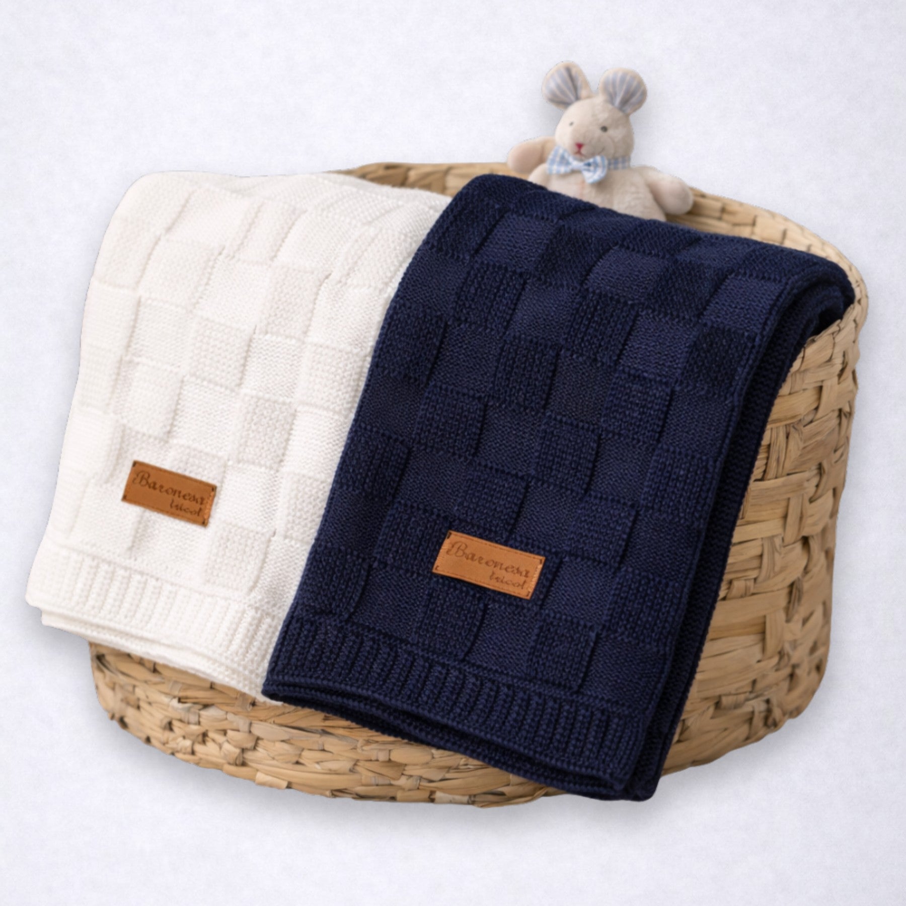 Kit 2 Manta de Bebê Tricô Direito e Avesso