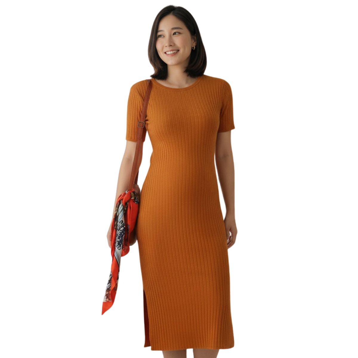 Vestido Midi Feminino Tubinho Manguinha Modal Evangélica