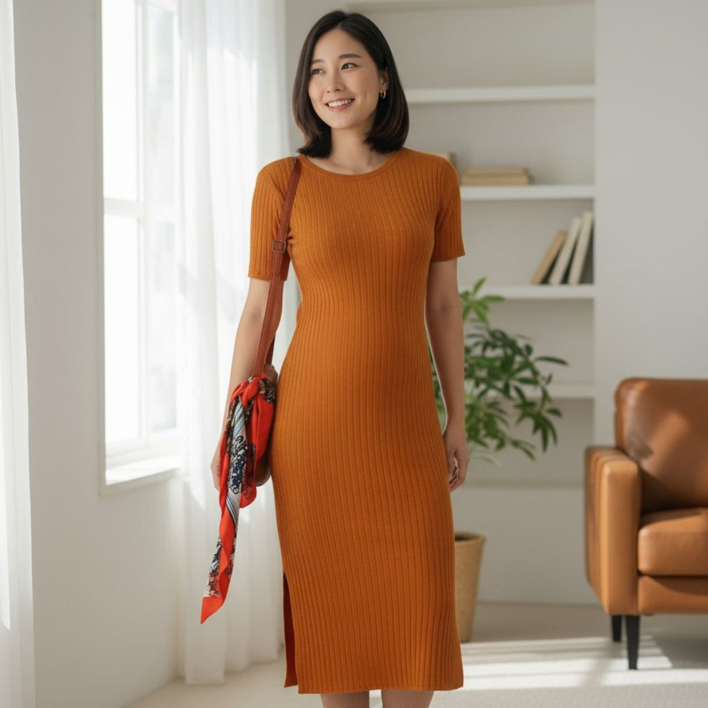 Vestido Midi Feminino Tubinho Manguinha Modal Evangélica