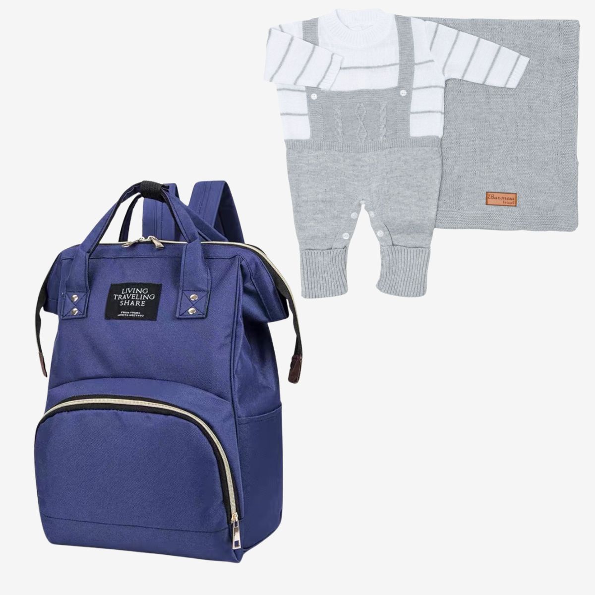 Kit Saida Maternidade Mochila, Macacão e Manta