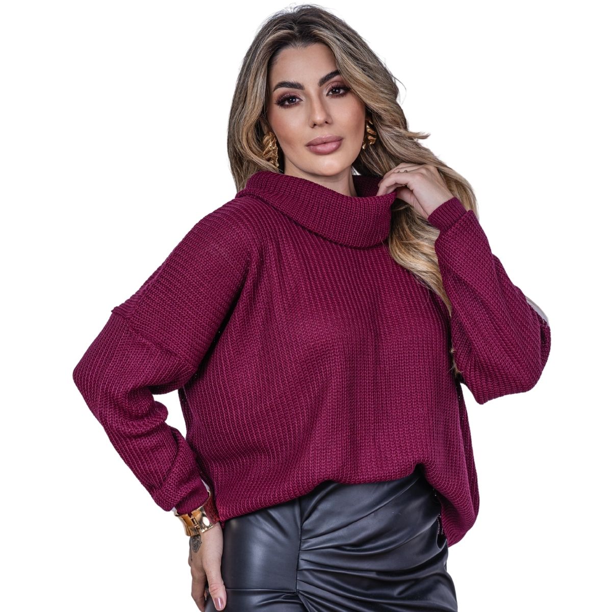 Blusa Feminina Tricot Lã Grossa Ampla De Frio Inverno Quente