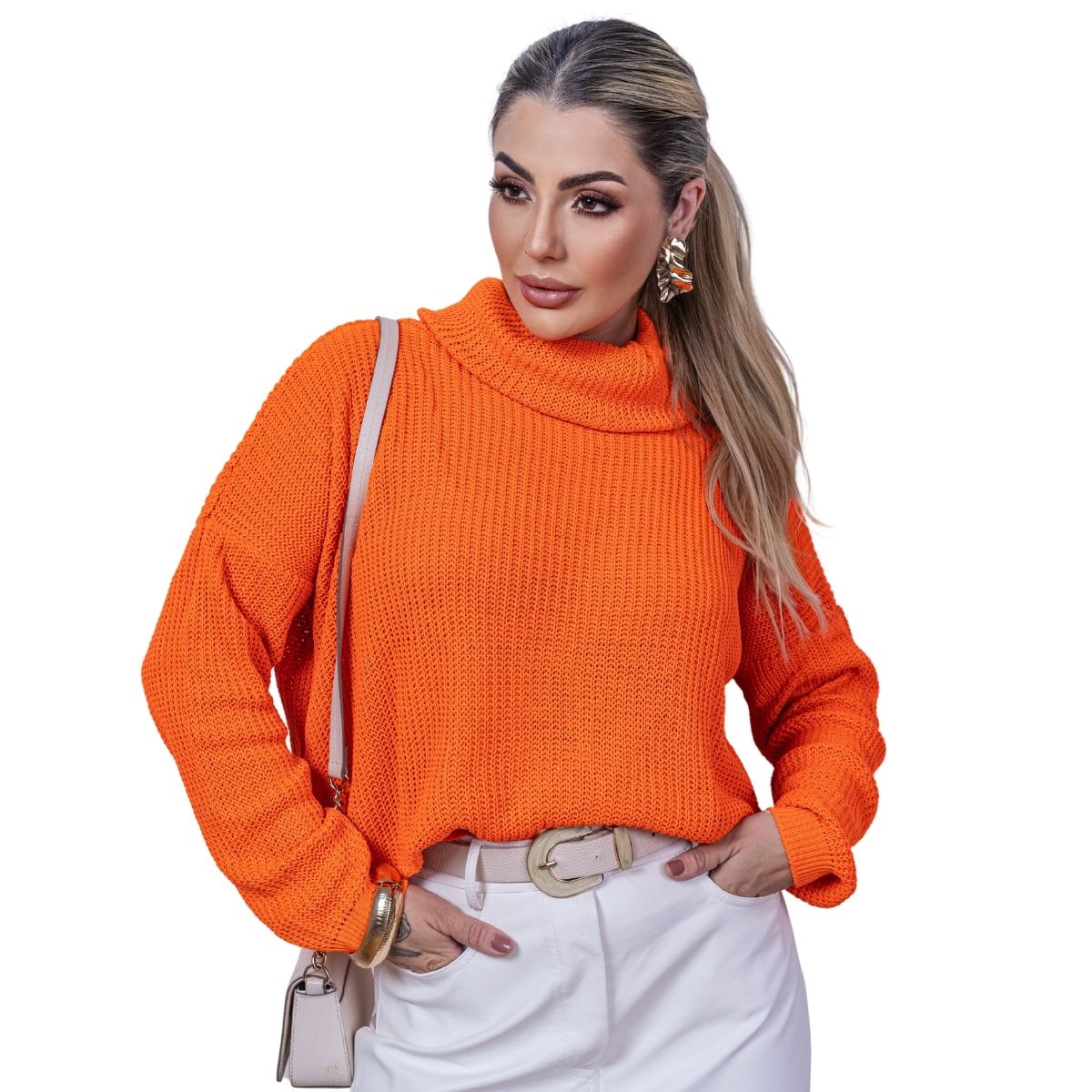 Blusa Feminina Tricot Lã Grossa Ampla De Frio Inverno Quente
