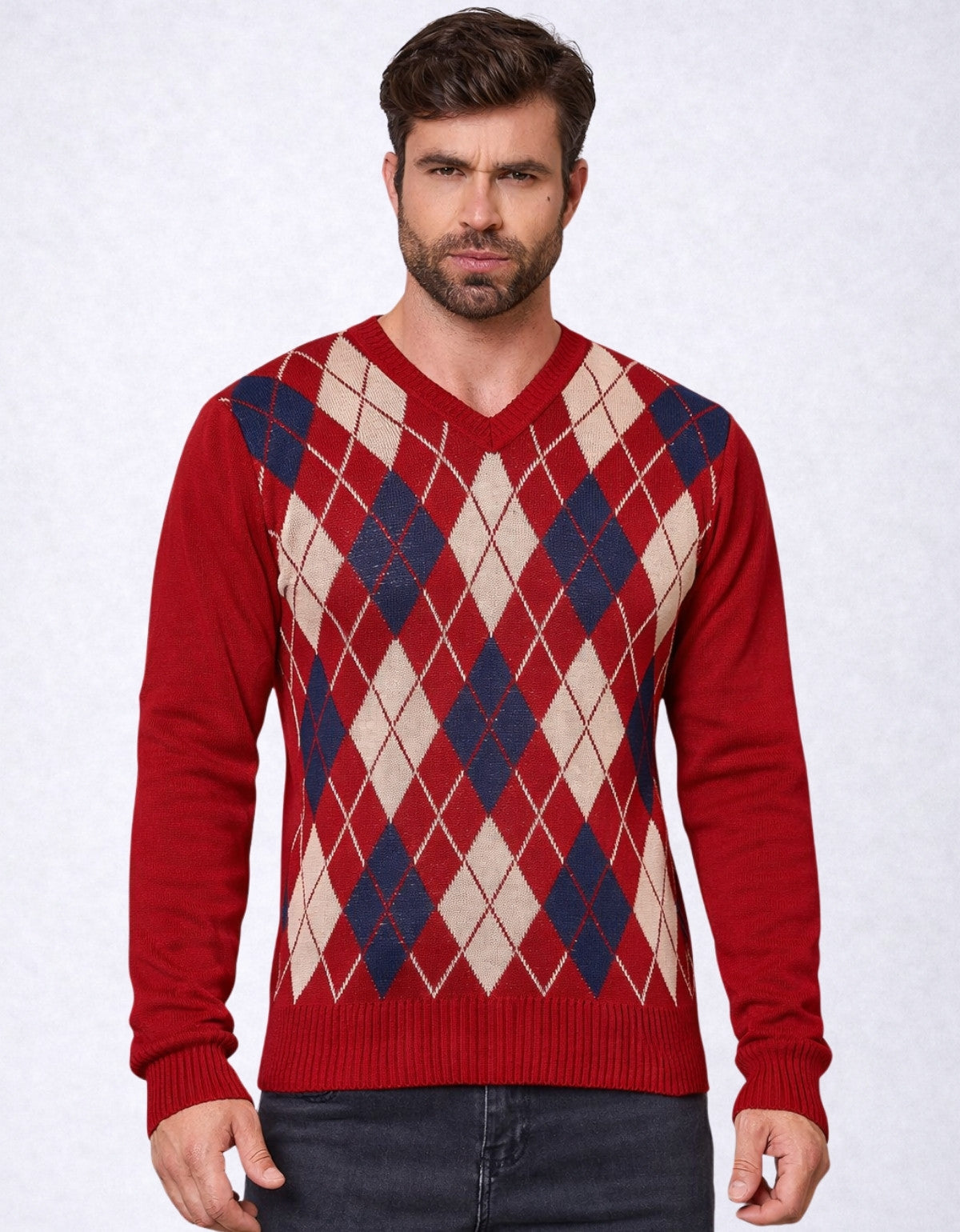 Blusa Masculina Xadrez Tricot Gola V