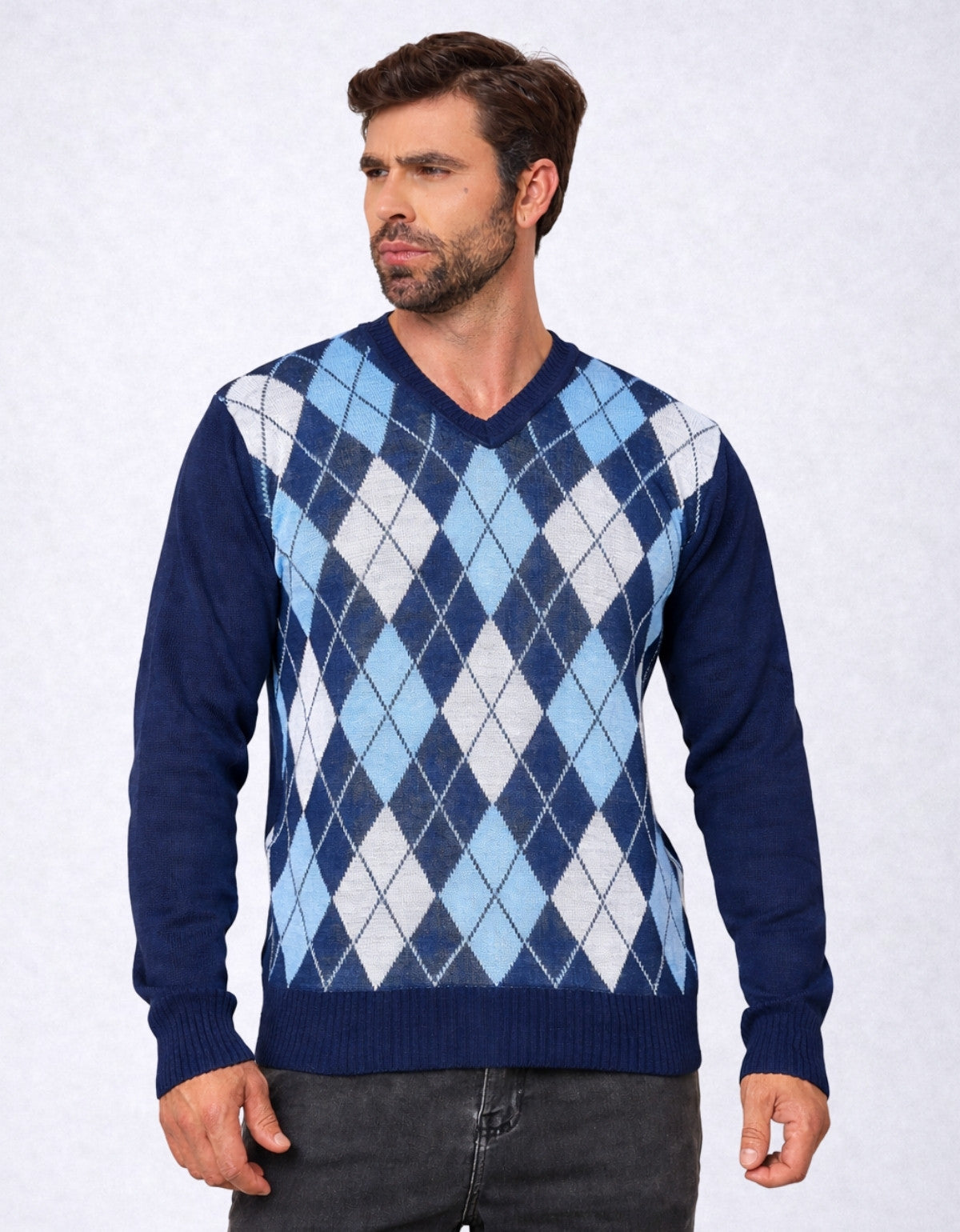 Blusa Masculina Xadrez Tricot Gola V