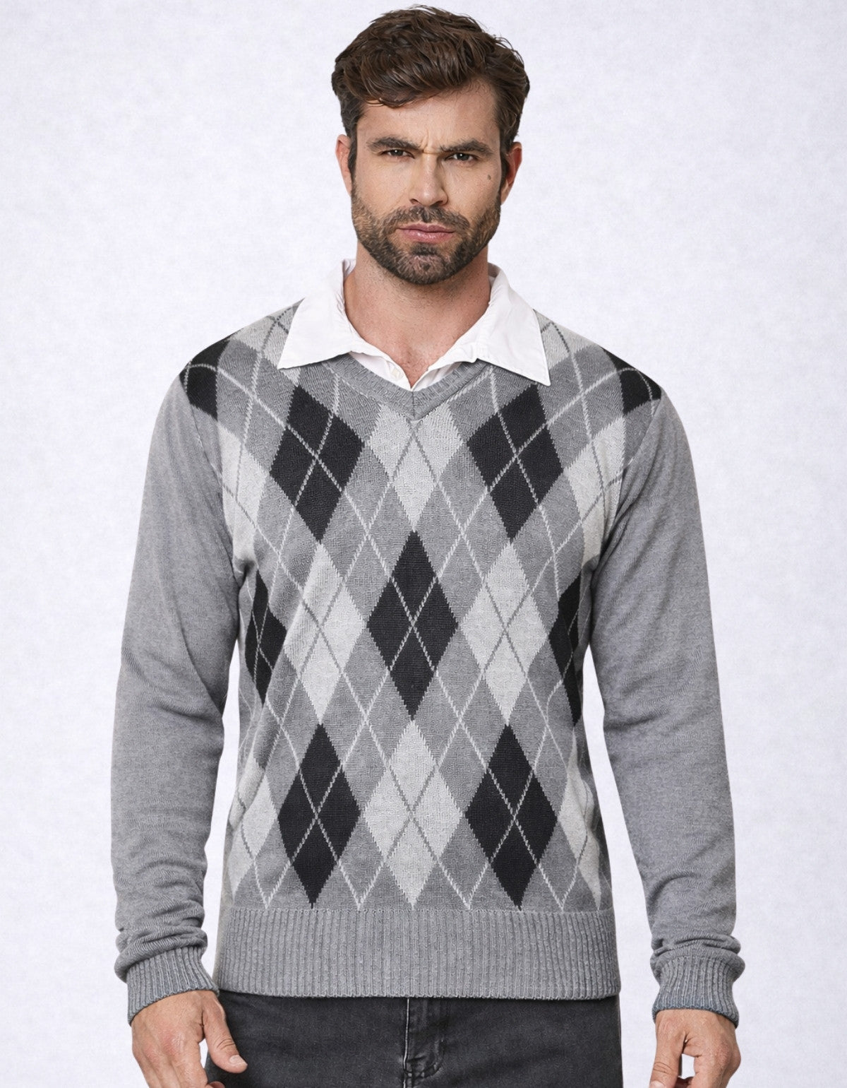 Blusa Masculina Xadrez Tricot Gola V