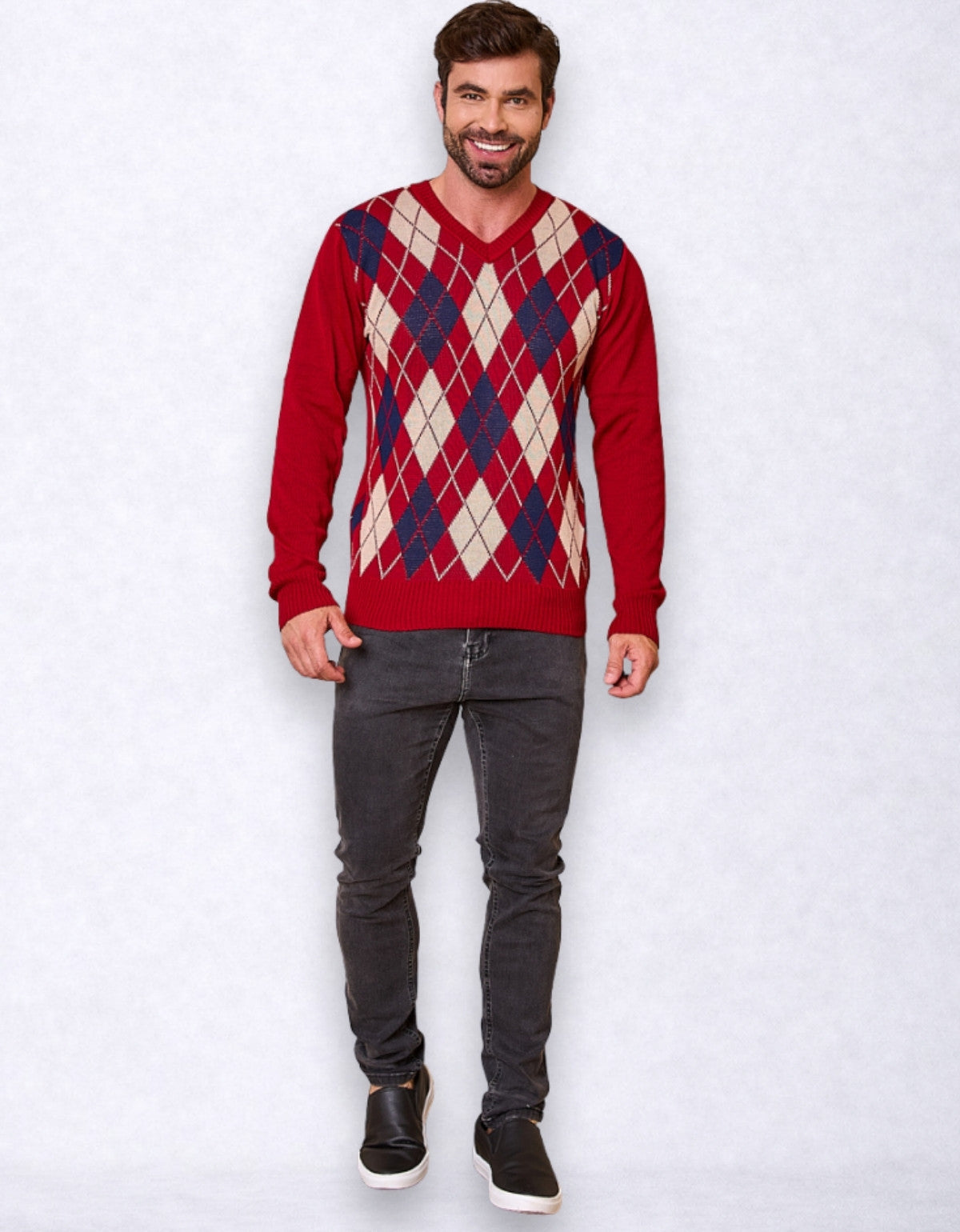 Blusa Masculina Xadrez Tricot Gola V