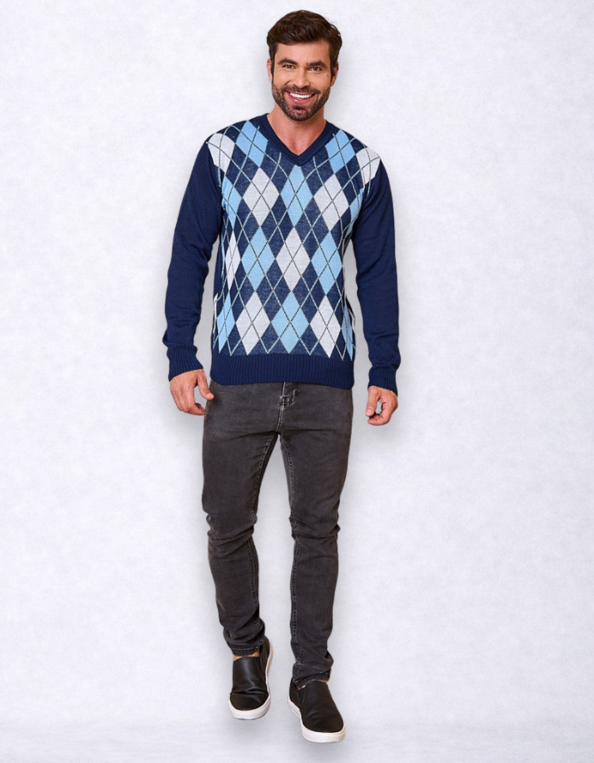 Blusa Masculina Xadrez Tricot Gola V