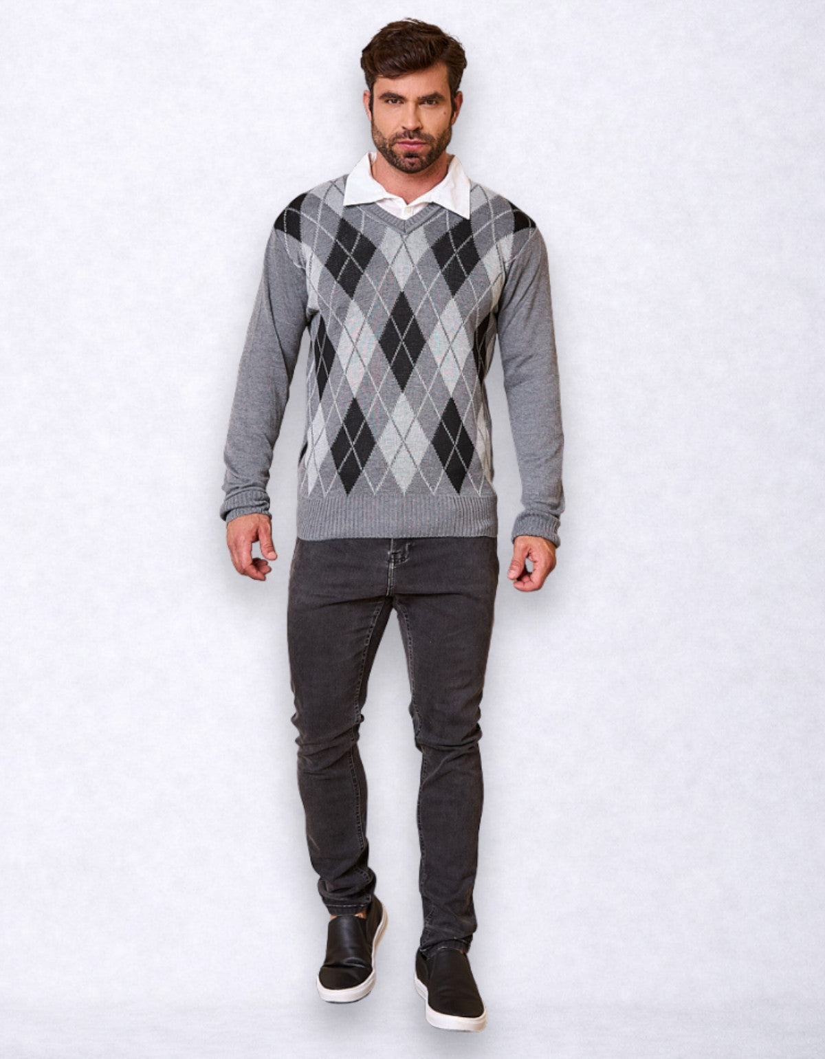 Blusa Masculina Xadrez Tricot Gola V