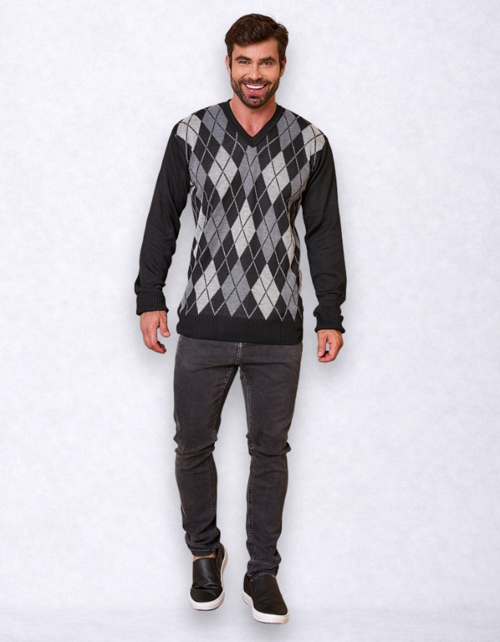 Blusa Masculina Xadrez Tricot Gola V
