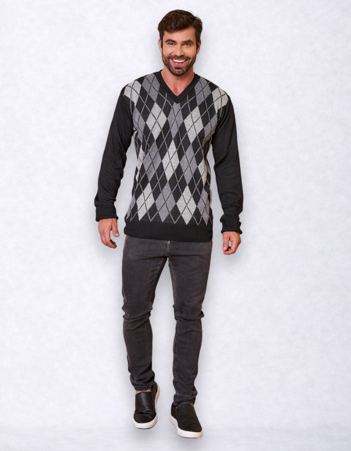 Blusa Masculina Xadrez Tricot Gola V