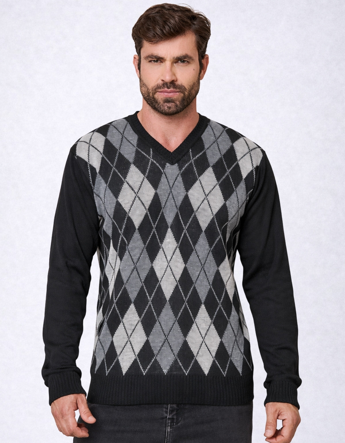 Blusa Masculina Xadrez Tricot Gola V