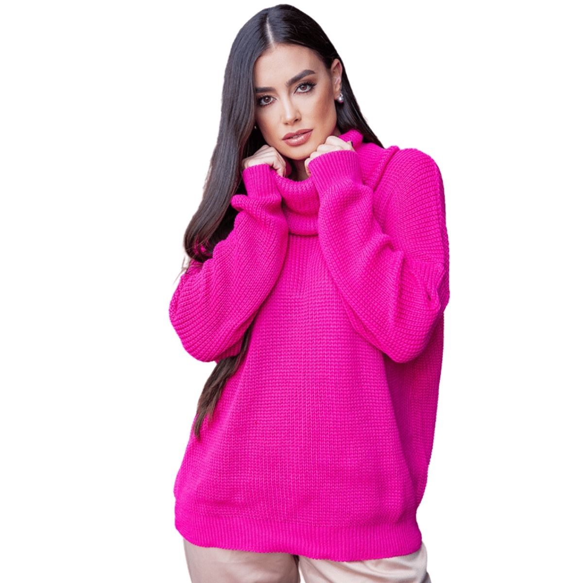 Blusa Feminina Tricot Lã Grossa Ampla De Frio Inverno Quente