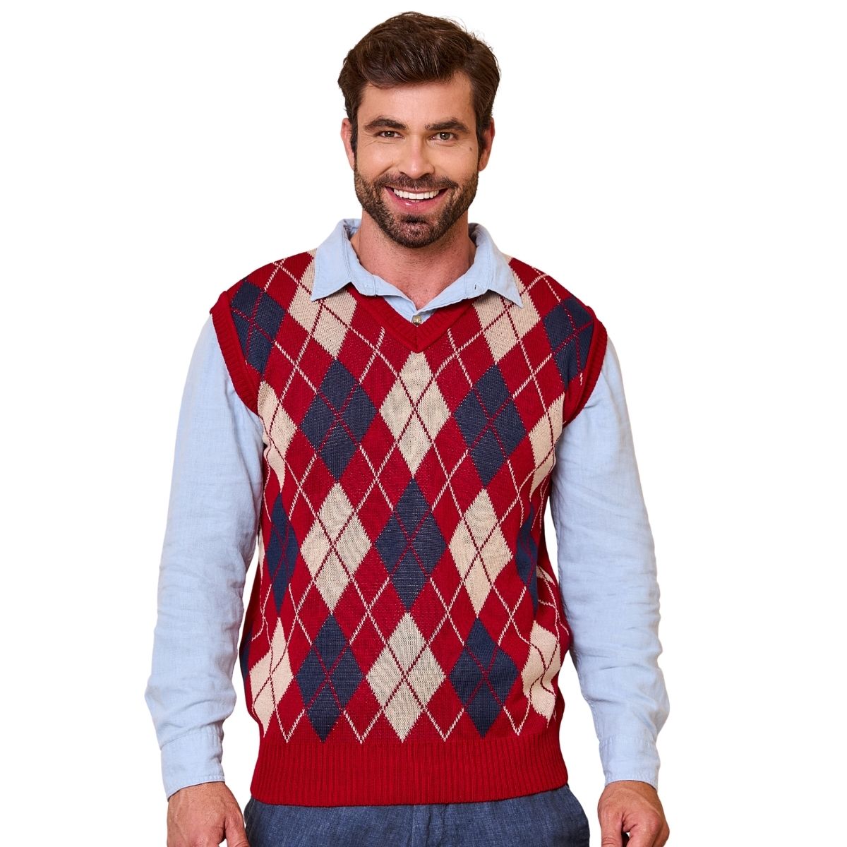 Colete Pulôver Masculino Lã Losango Trico Frio Gola V Social