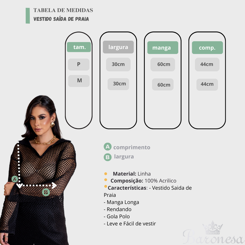 Vestido Saida de Praia Rendanda Manga Longa SF