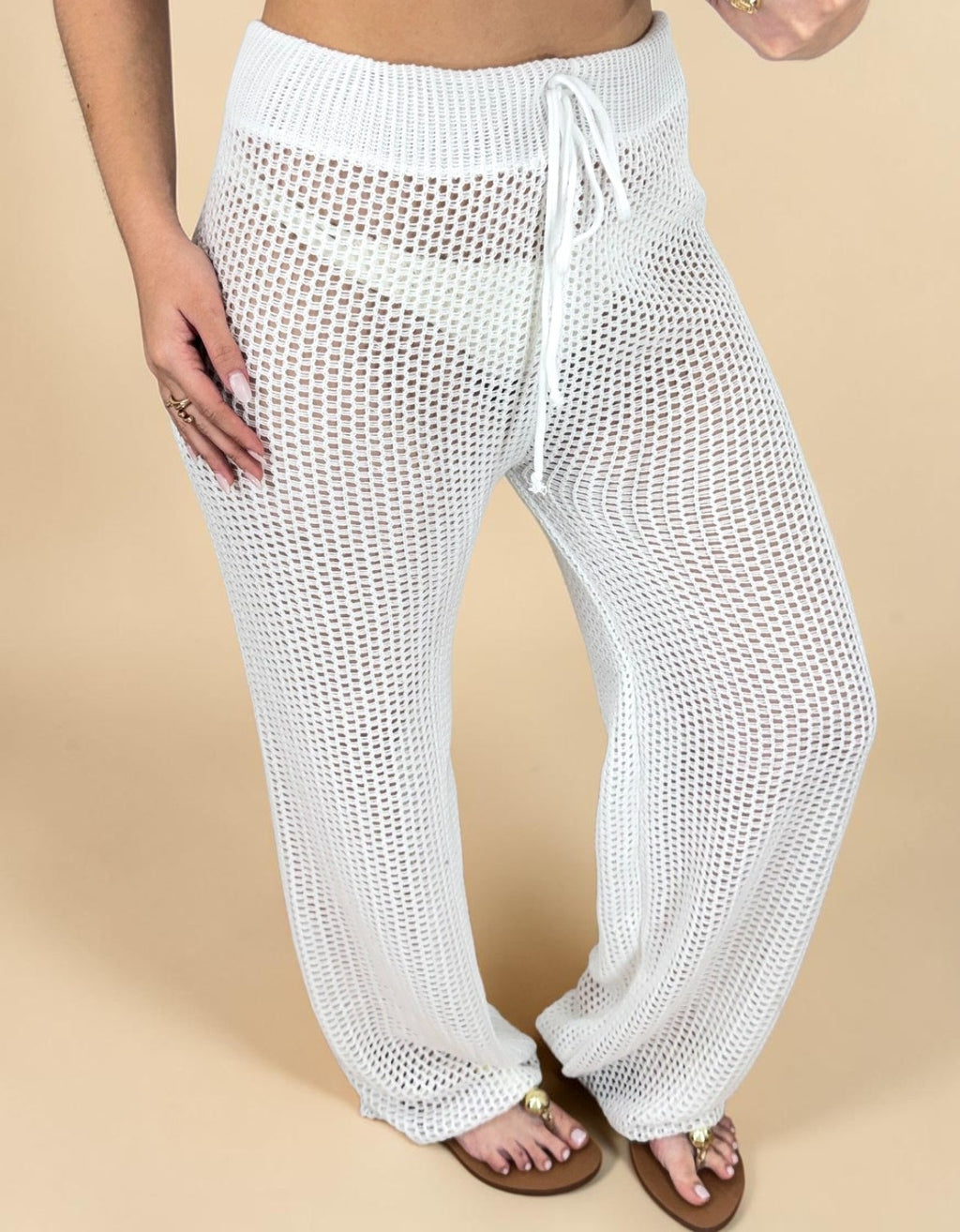 Calça Pantalona Saída de Praia Feminina em Tricô Rendado