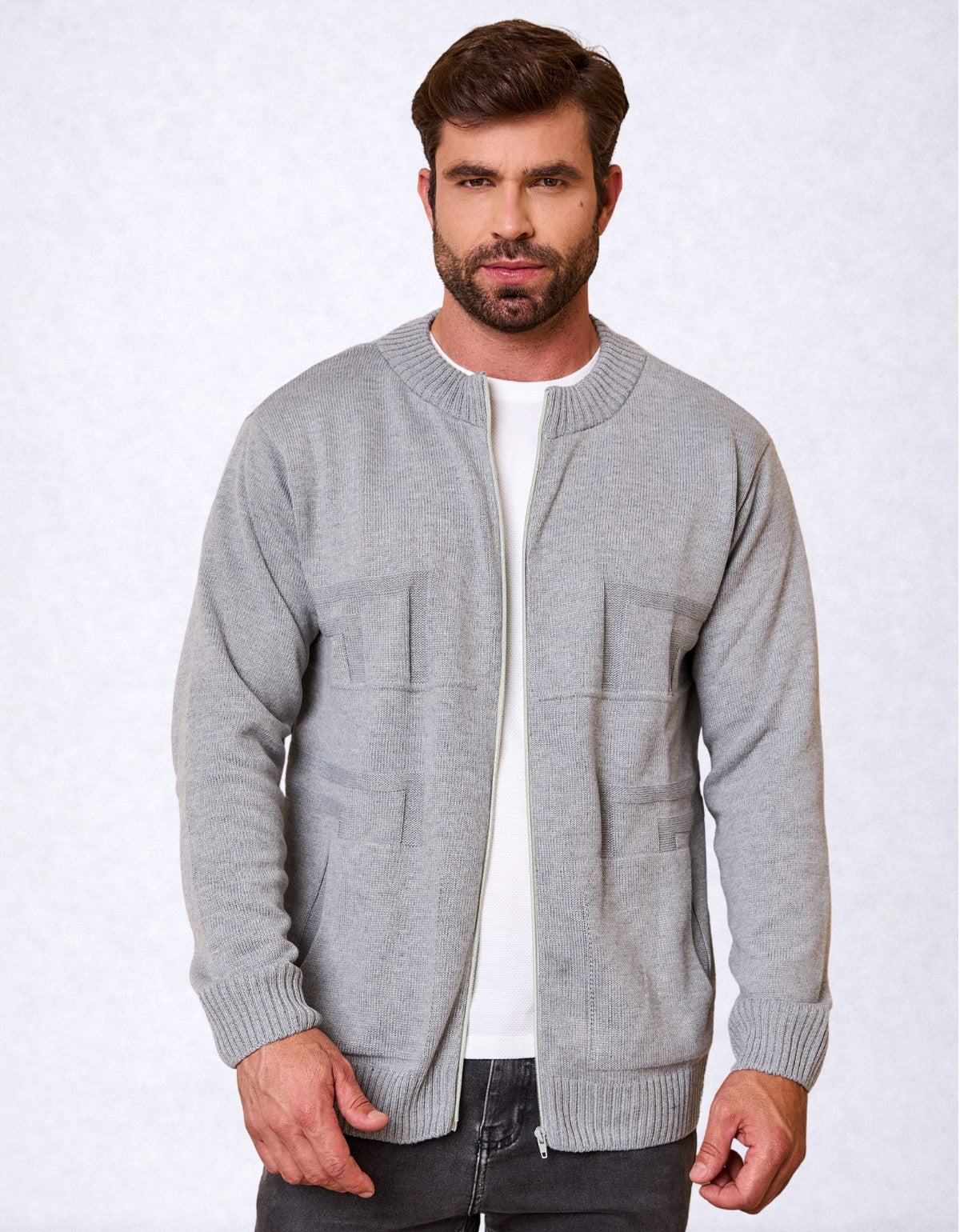 Jaqueta Masculina Tricot com Zíper e Bolso