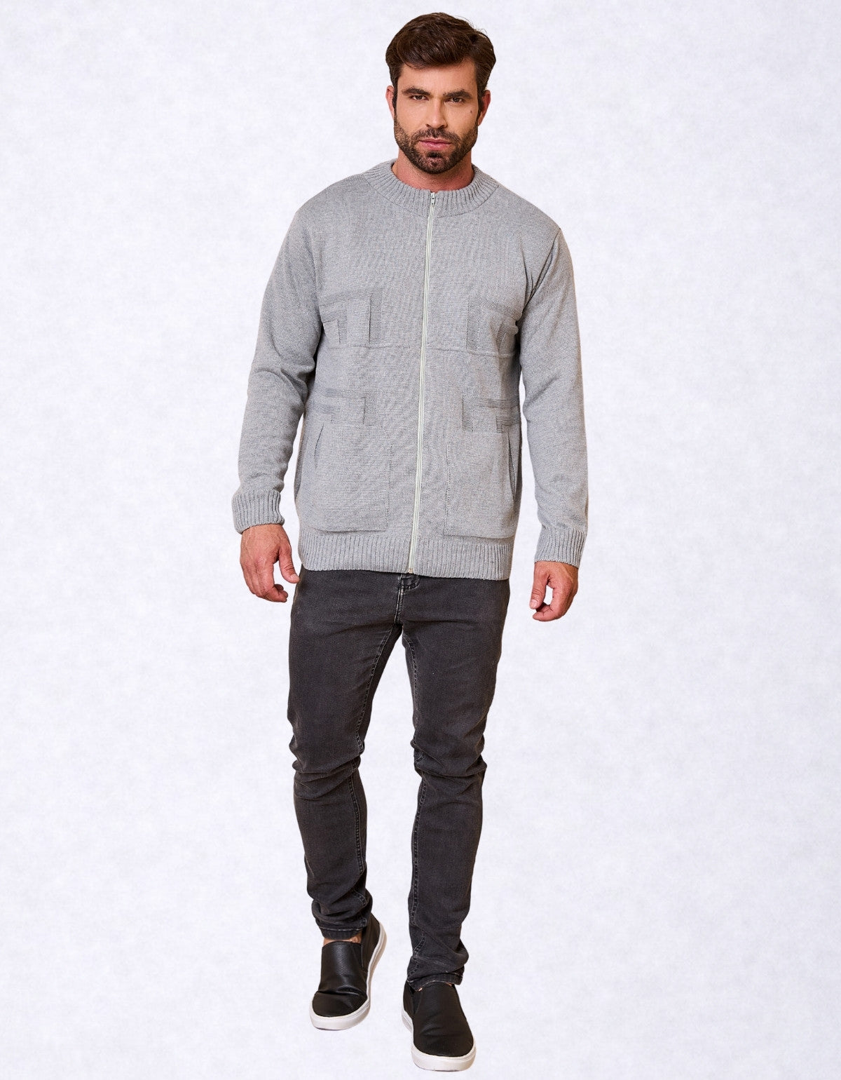 Jaqueta Masculina Tricot com Zíper e Bolso