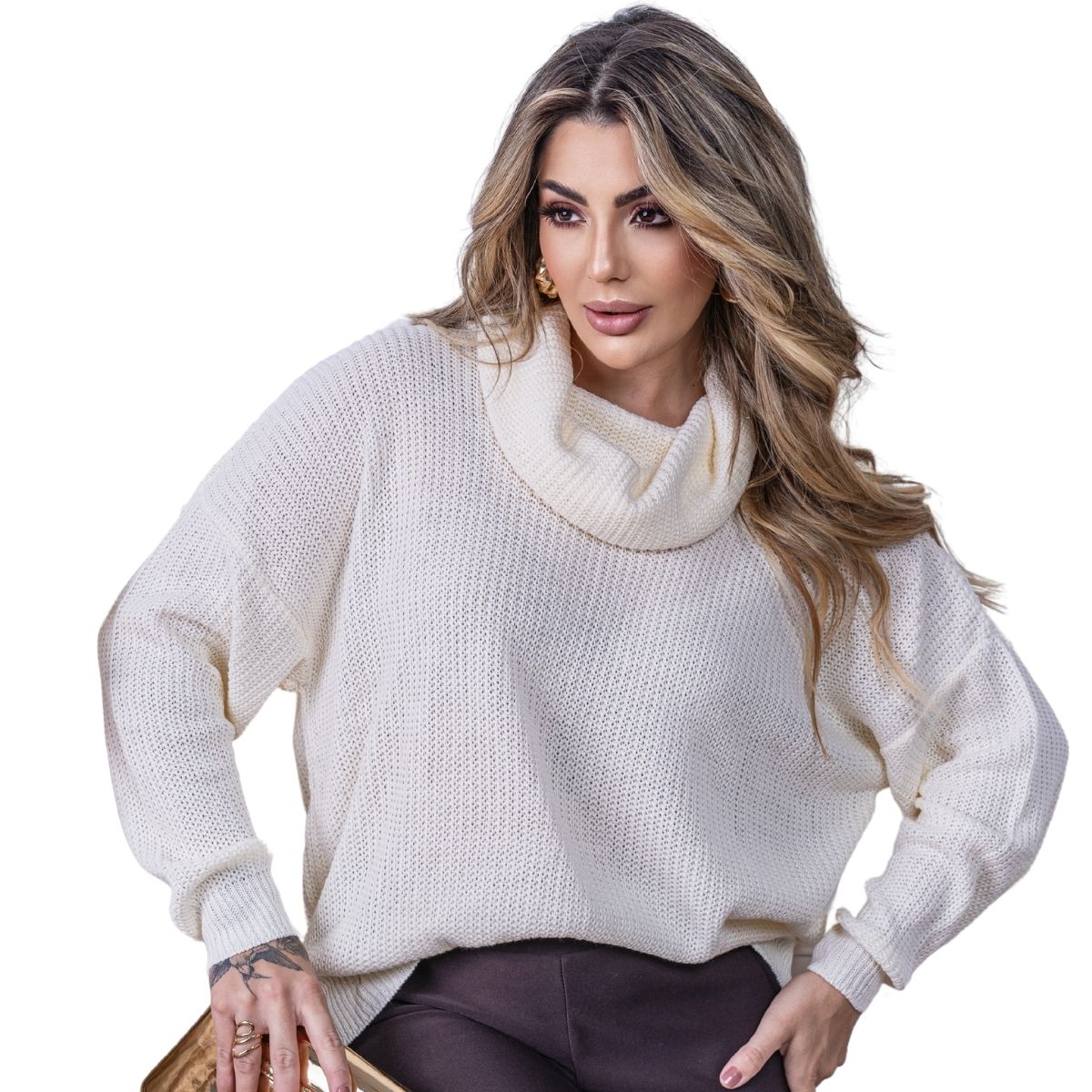 Blusa Feminina Tricot Lã Grossa Ampla De Frio Inverno Quente