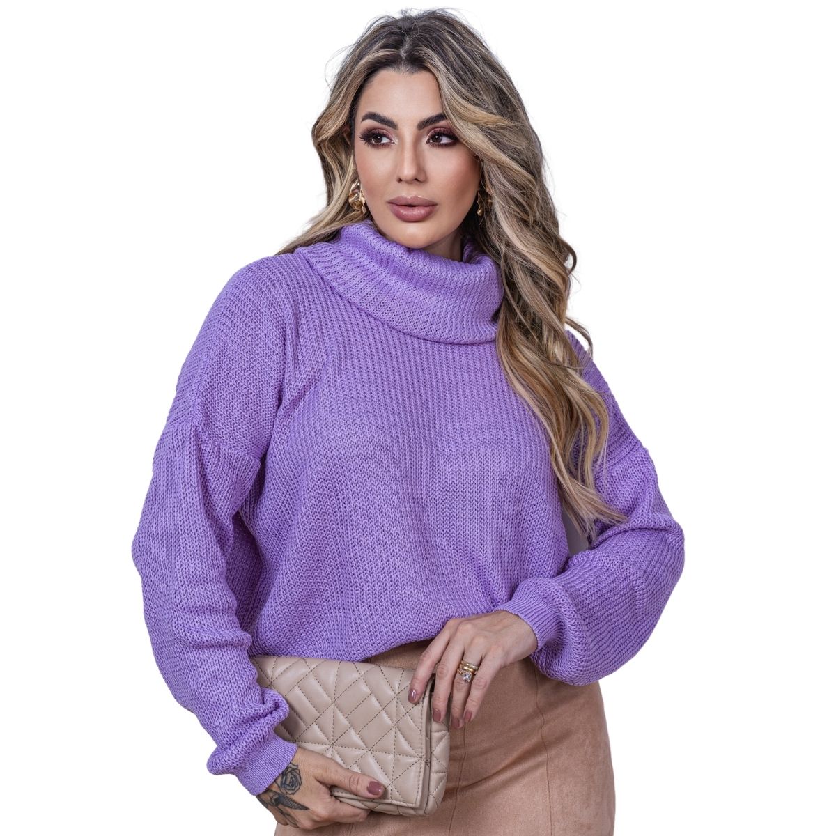 Blusa Feminina Tricot Lã Grossa Ampla De Frio Inverno Quente