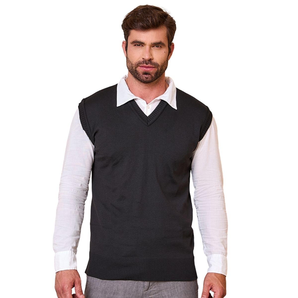 Colete Pulôver Masculino Lã Trico Frio Gola V