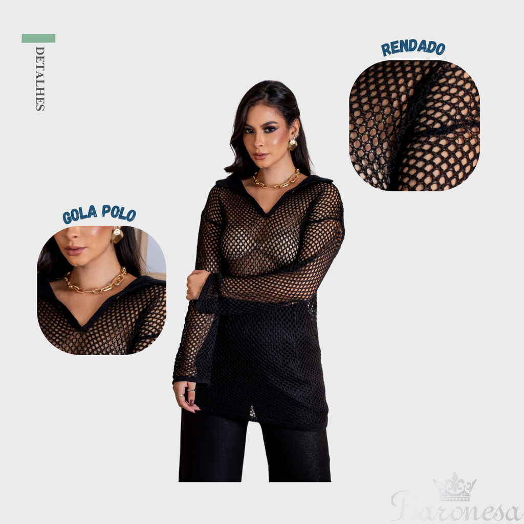 Vestido Saida de Praia Rendanda Manga Longa SF