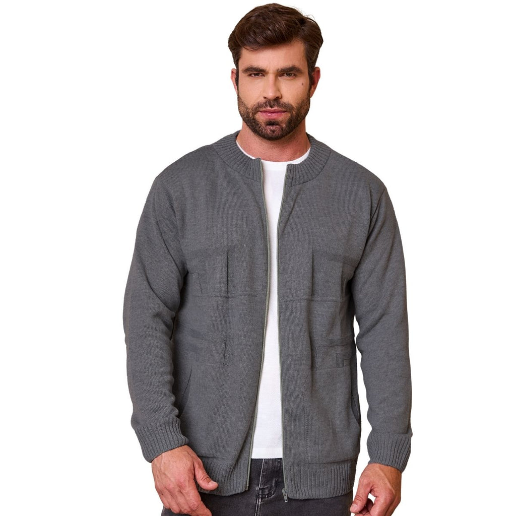 Jaqueta Masculina Tricot com Zíper e Bolso
